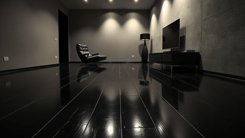 black flooring creates dramatic contrast