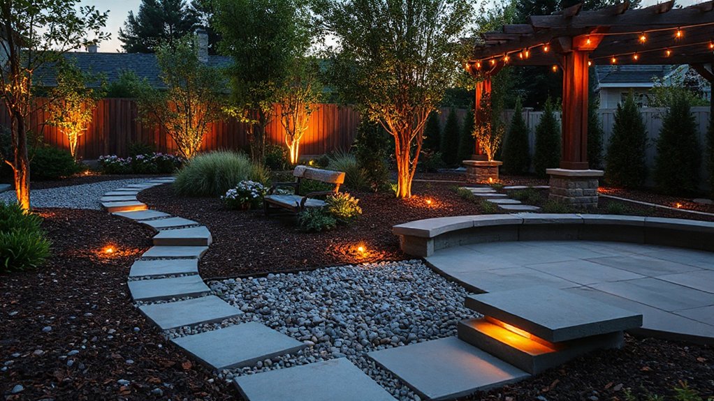 evening garden lighting and hardscape