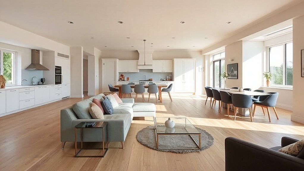 Open-plan living harmonized neutral color scheme
