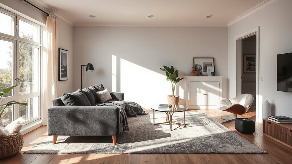 layered rugs define functional zones